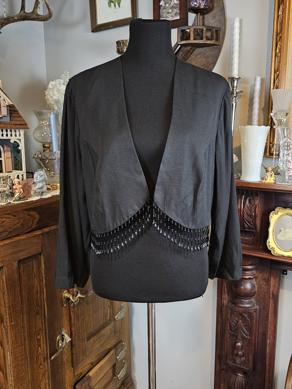 Onyx Nite Beaded Bolero Jacket Black Open Front Evening Size 18